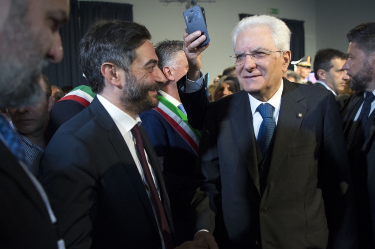 Il Presidente Sergio Mattarella in occasione dell'inaugurazione della mostra “Mitoraj a Pompei”