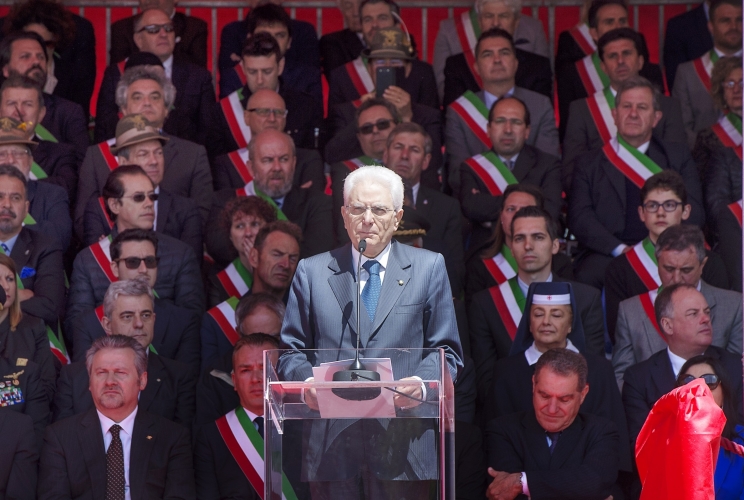 Il Presidente Sergio Mattarella nel corso del suo intervento alla cerimoni del centennario della Prima Guerra Mondiale