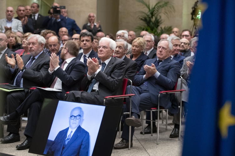 Il Presidente della Repubblica al Tempio di Adriano in Roma durante il seminario del 50° anniversario della scomparsa dell’On. Giulio Pastore.
