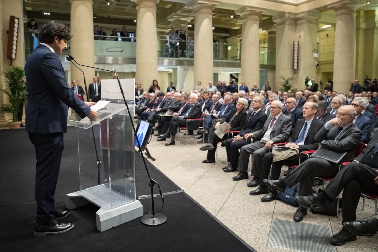 Il Presidente della Repubblica al Tempio di Adriano in Roma durante il seminario del 50° anniversario della scomparsa dell’On. Giulio Pastore.
