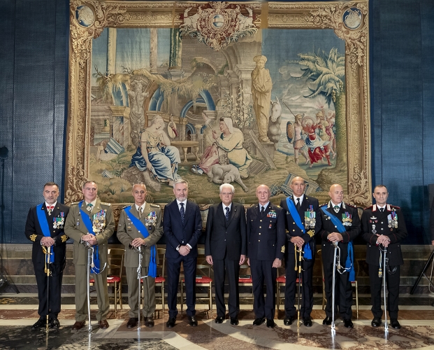 Il Presidente Sergio Mattarella nel corso dell’incontro della cerimonia di consegna delle insegne dell’Ordine Militare d’Italia, in occasione del Giorno dell’Unità Nazionale e Giornata delle Forze Armate