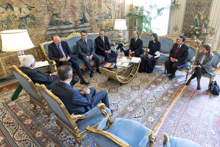 Il Presidente Sergio Mattarella con il Presidente di Confindustria, Vincenzo Boccia con una delegazione di Piccola Industria Confindustria, guidata dal Presidente Carlo Robiglio, in occasione della decima edizione della Giornata Nazionale delle Piccole e Medie Imprese