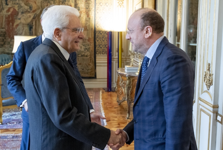 Il Presidente Sergio Mattarella con il Presidente di Confindustria, Vincenzo Boccia con una delegazione di Piccola Industria Confindustria, in occasione della decima edizione della Giornata Nazionale delle Piccole e Medie Imprese