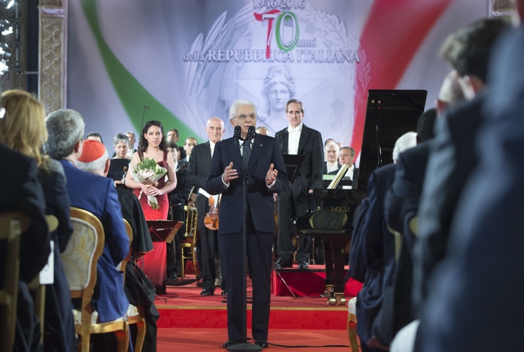 Il Presidente Sergio Mattarella nel corso del suo intervento al concerto 