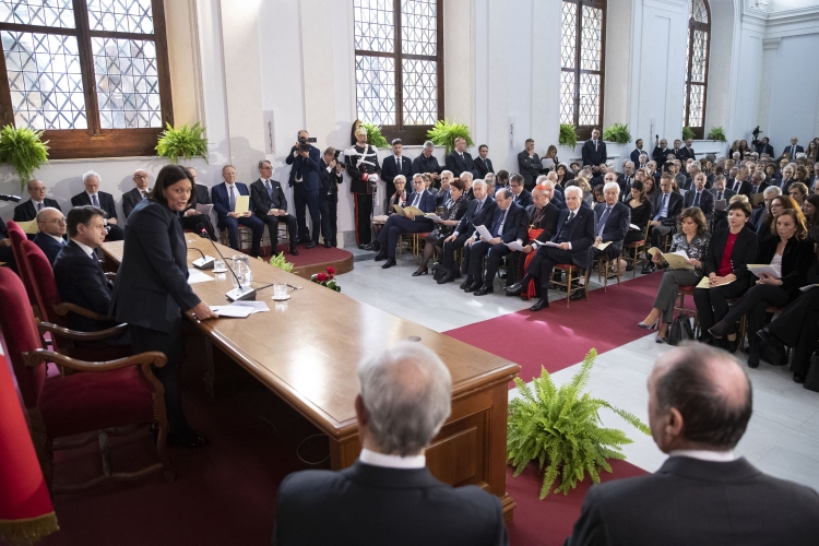 Il Presidente della Repubblica Sergio Mattarella duante la cerimonia di insediamento del nuovo Avvocato Generale dello Stato.
