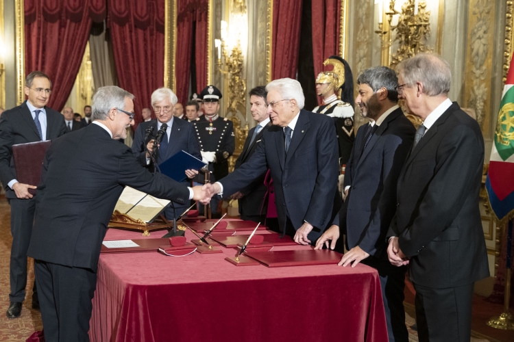 Il Presidente della Repubblica Sergio Mattarella,durante la cerimonia di giuramento di Stefano Petitti nuovo Giudice della Corte costituzionale.
