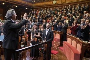 Il Presidente Sergio Mattarella al Senato della Repubblica,in occasione del Concerto di Natale, eseguito dall’Orchestra Giovanile Luigi Cherubini,diretto dal Maestro Riccardo Muti.

