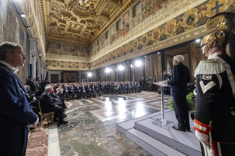 Il Presidente Sergio Mattarella in occasione della cerimonia per lo scambio degli auguri di fine anno con i rappresentanti delle istituzioni, delle forze politiche e della società civile