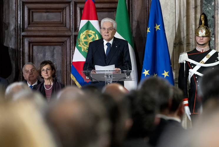 Il Presidente Sergio Mattarella in occasione della cerimonia per lo scambio degli auguri di fine anno con i rappresentanti delle istituzioni, delle forze politiche e della società civile