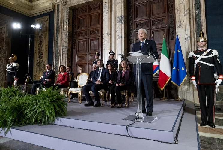 Il Presidente Sergio Mattarella in occasione della cerimonia per lo scambio degli auguri di fine anno con i rappresentanti delle istituzioni, delle forze politiche e della società civile