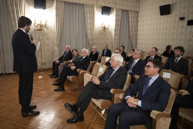 Il Presidente Sergio Mattarella con Dario Franceschini,Ministro dei beni culturali e Turismo,durante presentazione del prodotto editoriale del video “L’Infinito” di Giacomo Leopardi
