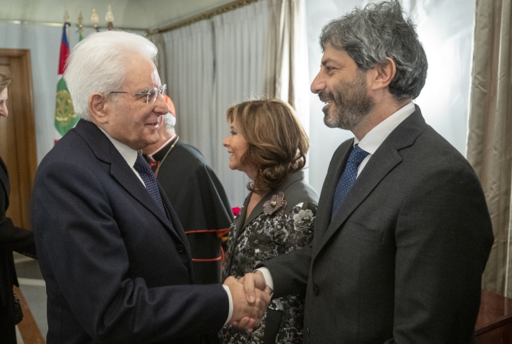 Il Presidente della Repubblica Sergio con i Presidenti del Senato e della Camera al teatro dell’Opera in occasione del concerto per il 150° anniversario di Roma Capitale