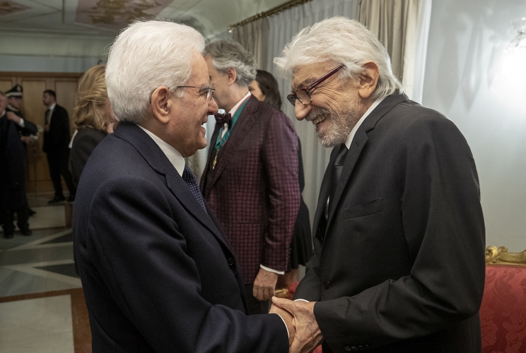 Il Presidente della Repubblica Sergio Mattarella con Gigi Proietti al teatro dell’Opera in occasione del concerto per il 150° anniversario di Roma Capitale