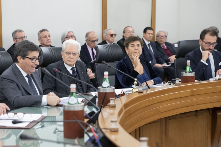 Il Presidente della Repubblica Sergio Mattarella con il Vicepresidente del CSM David Ermini in occasione della cerimonia per il 40° anniversario dell'uccisione di Vittorio Bachelet