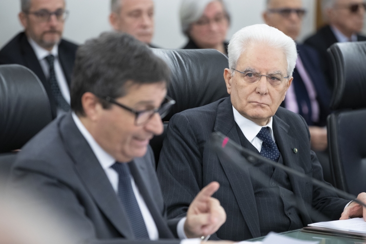 Il Presidente della Repubblica Sergio Mattarella con il Vicepresidente del CSM David Ermini in occasione della cerimonia per il 40° anniversario dell'uccisione di Vittorio Bachelet
