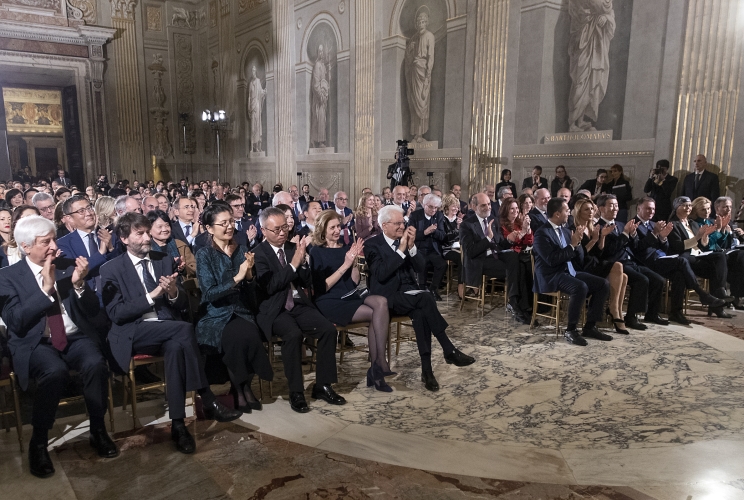 Il Presidente Sergio Mattarella e S.E. il Signor Li Junhua, Ambasciatore della Repubblica Popolare Cinese in Italia, nel corso del concerto straordinario organizzato in occasione delle iniziative dell’anno della cultura e del turismo Italia-Cina 2020, eseguito dalla pianista Ju Jin