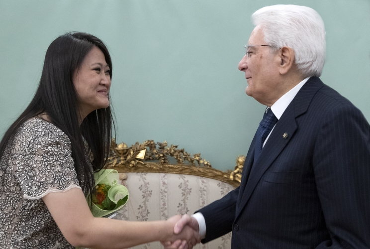 Il Presidente Sergio Mattarella con la pianista Ju Jin, al termine del concerto straordinario organizzato in occasione delle iniziative dell’anno della cultura e del turismo Italia-Cina 2020