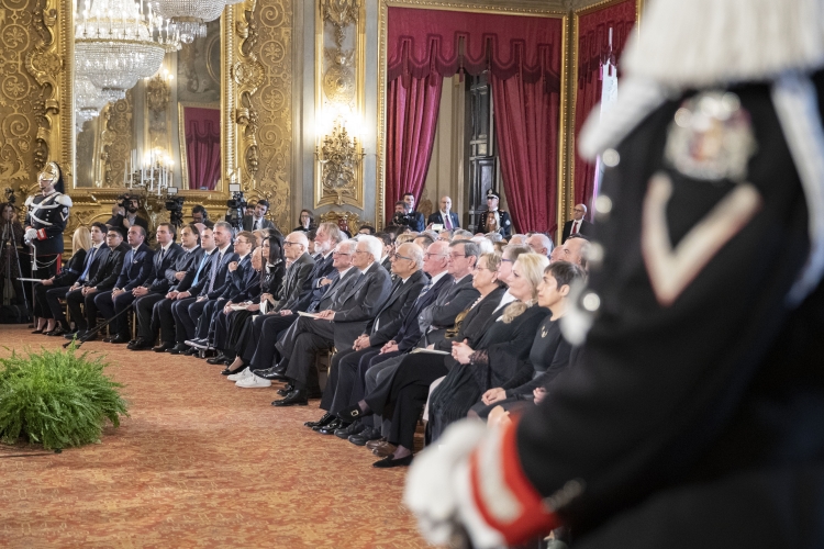 Il Presidente della Repubblica Sergio Mattarella in occasione della cerimonia di consegna delle onorificenze OMRI conferite "motu proprio" il 20 dicembre 2019
