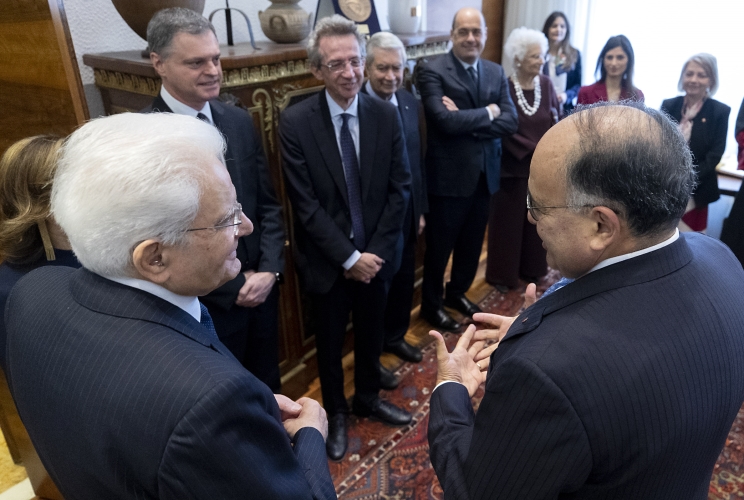 Il Presidente Sergio Mattarella con il Prof. Eugenio Gaudio, Rettore della Sapienza Università di Roma, e le Autorità presenti all’inaugurazione dell’Anno Accademico della Sapienza Università di Roma