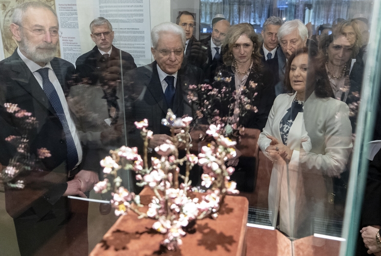Il Presidente Sergio Mattarella con Ruth Dureghello, Presidente della Comunità Ebraica di Roma e Riccardo Shmuel Di Segni, Rabbino Capo della Comunità Ebraica di Roma visita il Museo ebraico
