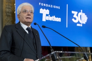 Il Presidente Sergio Mattarella nel corso dell'incontro per il 30° anniversario della Fondazione Telethon, nella Giornata Mondiale delle malattie rare