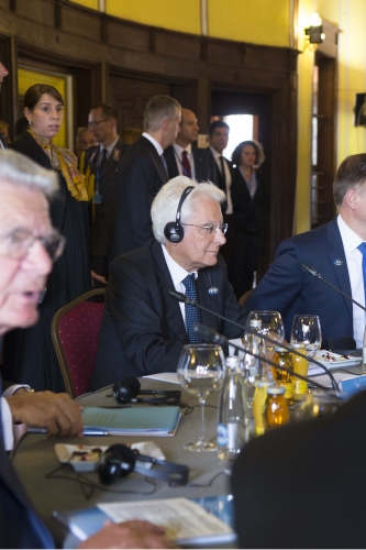 Il Presidente Sergio Mattarella alla prima sessione di lavoro della 12° riunione del Gruppo Arraiolos