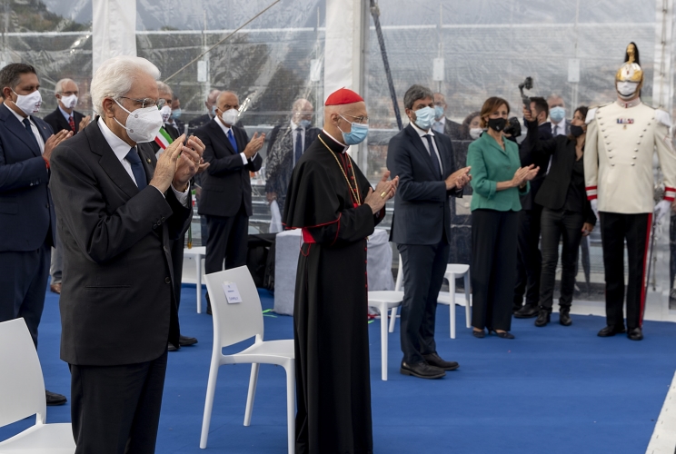 Il Presidente della Repubblica Sergio Mattarella in occasione della cerimonia di inaugurazione del nuovo viadotto sul Polcevera