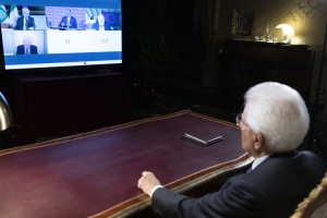 Il Presidente della Repubblica Sergio Mattarella, in videoconferenza, alla sessione di apertura della seconda giornata della 46^ edizione del Forum Ambrosetti dal tema “Lo scenario di oggi e di domani per le strategie competitive”