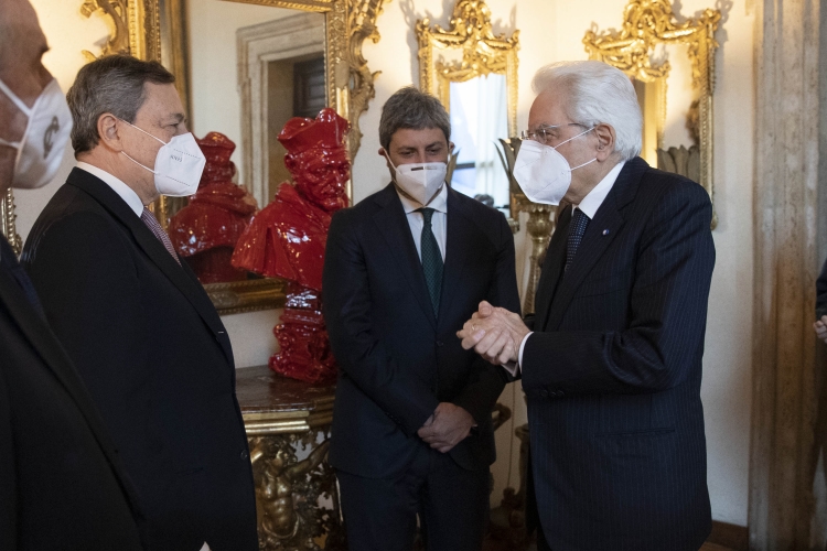 Il Presidente Sergio Mattarella con il Presidente del Consiglio Mario Draghi e il Presidente della Camera Roberto Fico, in occasione della ricorrenza della firma dei Patti Lateranensi e dell’Accordo di Revisione del Concordato
