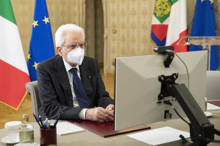 Il Presidente della Repubblica Sergio Mattarella durante la video conferenza, per la cerimonia d’inaugurazione dell’anno accademico dell’Università Cattolica del Sacro Cuore. 
