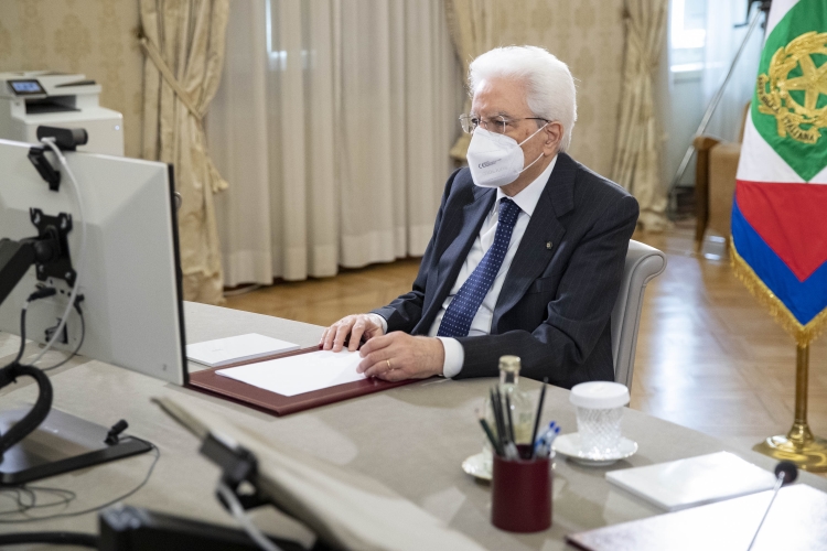 Il Presidente della Repubblica Sergio Mattarella durante la video conferenza, per la cerimonia d’inaugurazione dell’anno accademico dell’Università Cattolica del Sacro Cuore. 
