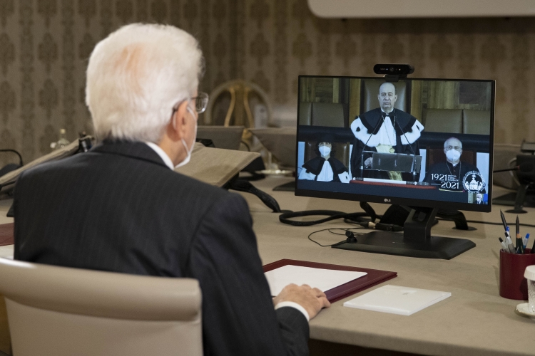 Il Presidente della Repubblica Sergio Mattarella durante la video conferenza, per la cerimonia d’inaugurazione dell’anno accademico dell’Università Cattolica del Sacro Cuore. 
