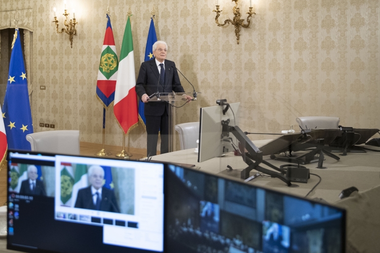 Il Presidente della Repubblica Sergio Mattarella durante la video conferenza, per la cerimonia d’inaugurazione dell’anno accademico dell’Università Cattolica del Sacro Cuore. 
