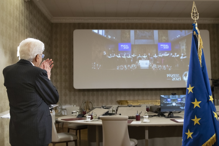 Il Presidente della Repubblica Sergio Mattarella durante la video conferenza, per la cerimonia d’inaugurazione dell’anno accademico dell’Università Cattolica del Sacro Cuore. 
