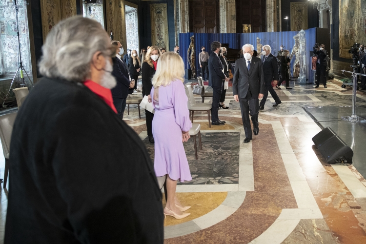 Il Presidente della Repubblica Sergio Mattarella in occasione della cerimonia di presentazione dei candidati ai Premi "David di Donatello" per l'anno 2021 
