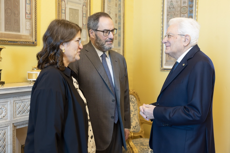 Il Presidente della Repubblica Sergio Mattarella incontra  Stefano Eco Presidente e Carlotta Eco Direttrice della Fondazione Umberto Eco 
