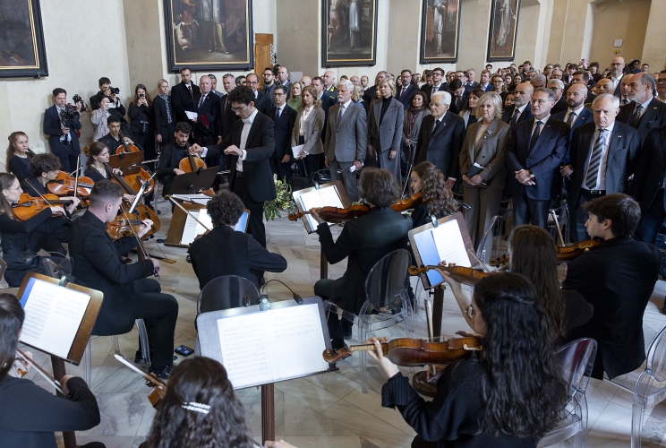 Il Presidente della Repubblica Sergio Mattarella e il l Presidente della Repubblica Ceca Petr Pavel partecipano all'evento musicale Armonia Europea, a cura di musicisti dell'Orchestra Giovanile Italiana e della Ceska studentenska filharmonie