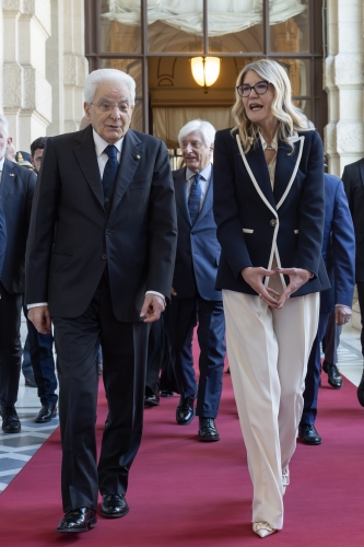 Il Presidente Sergio Mattarella con Carolina Lussana, Presidente del Consiglio di Presidenza della Giustizia Tributaria
