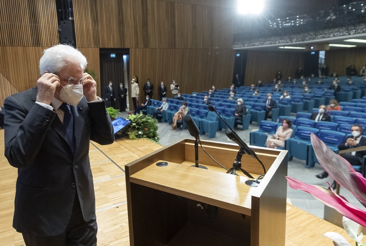 Il Presidente Sergio Mattarella nel corso della cerimonia per l’anno accademico 2020-2021 dell’Università degli Studi di Milano