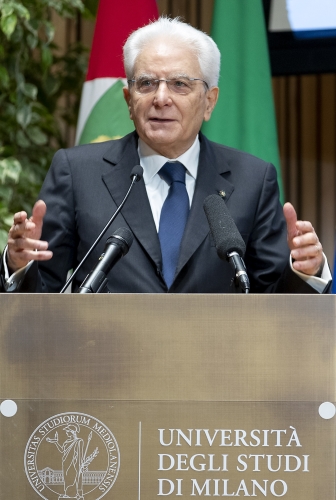 Il Presidente Sergio Mattarella nel corso della cerimonia per l’anno accademico 2020-2021 dell’Università degli Studi di Milano