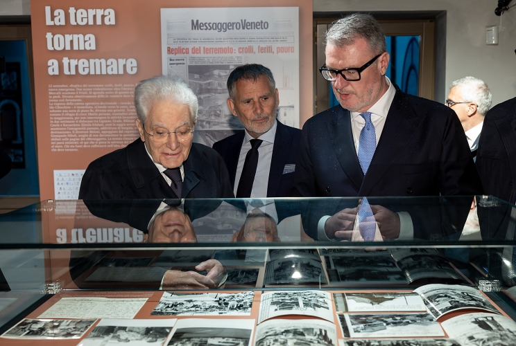 Il Presidente Sergio Mattarella al Museo civico Palazzo Elti in occasione della visita alla mostra organizzata nel 50° anniversario del terremoto del Friuli e degli 80 anni del Messaggero Veneto