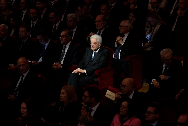 Il Presidente Sergio Mattarella alla cerimonia in occasione dell'80° anniversario del concerto di riapertura della Scala ricostruita
