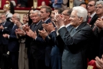 Il Presidente Mattarella al Teatro alla Scala di Milano in occasione dell'80° anniversario del concerto di riapertura della Scala ricostruita