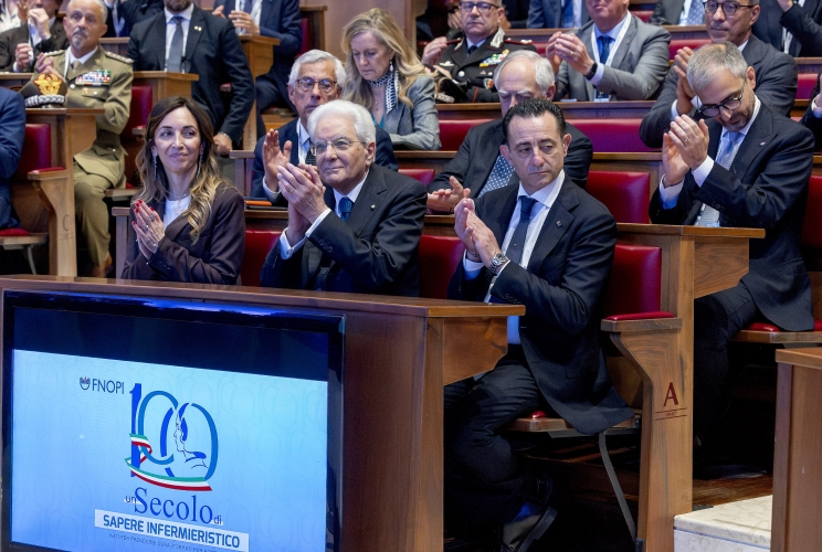 Il Presidente Sergio Mattarella alla cerimonia in occasione del centenario della giornata internazionale dell’infermiere