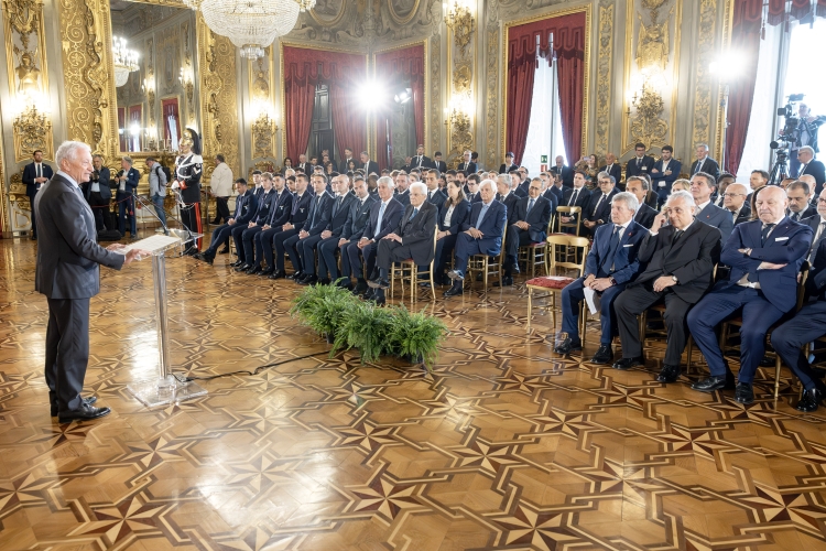 Il saluto di Luciano Buonfiglio, Presidente del CONI, in occasione dell'incontro con le squadre finaliste della Coppa Italia di calcio Frecciarossa Lazio-Inter
