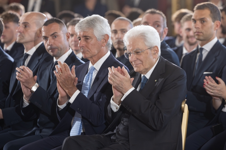 Il Presidente della Repubblica Sergio Mattarella in occasione dell'incontro con le squadre finaliste della Coppa Italia di calcio Frecciarossa Lazio-Inter  
