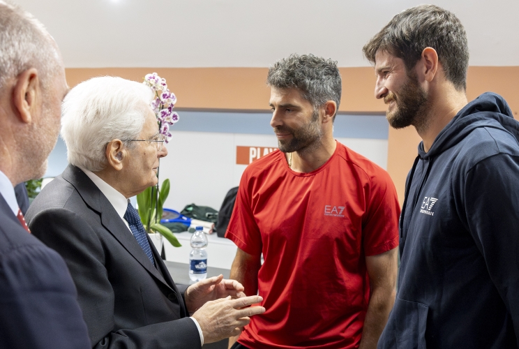 Il Presidente Sergio Mattarella con Simone Bolelli e Andrea Vavassori, vincitori del doppio maschile degli internazionali di tennis