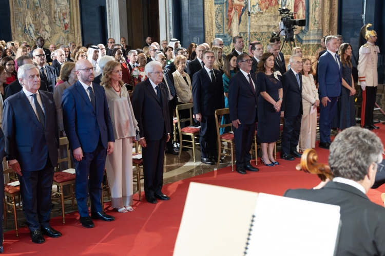 Il Presidente Sergio Mattarella nel corso del Concerto eseguito dall’Orchestra del Teatro dell’Opera di Roma, in onore del Corpo Diplomatico accreditato presso lo Stato Italiano in occasione della Festa della Repubblica   
