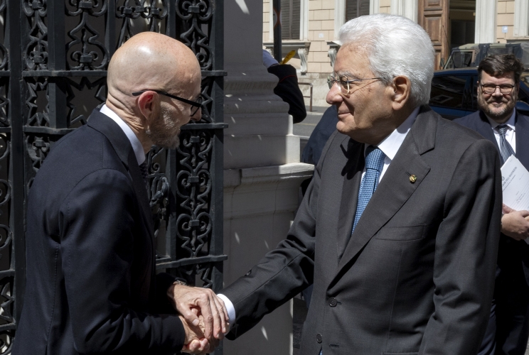 Il Presidente Sergio Mattarella accolto da Fabio Pinelli, Vice Presidente del Consiglio Superiore della Magistratura, in occasione del convegno sul tema “Rule of law"