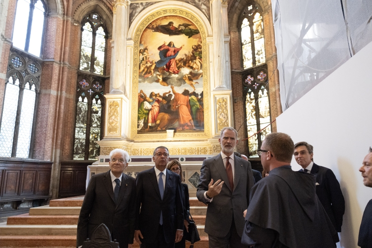Il Presidente della Repubblica Sergio Mattarella con di S.M. Felipe VI, Re di Spagna e Antonio José Seguro, Presidente della Repubblica Portoghese, alla Basilica di Santa Maria Gloriosa dei Frari